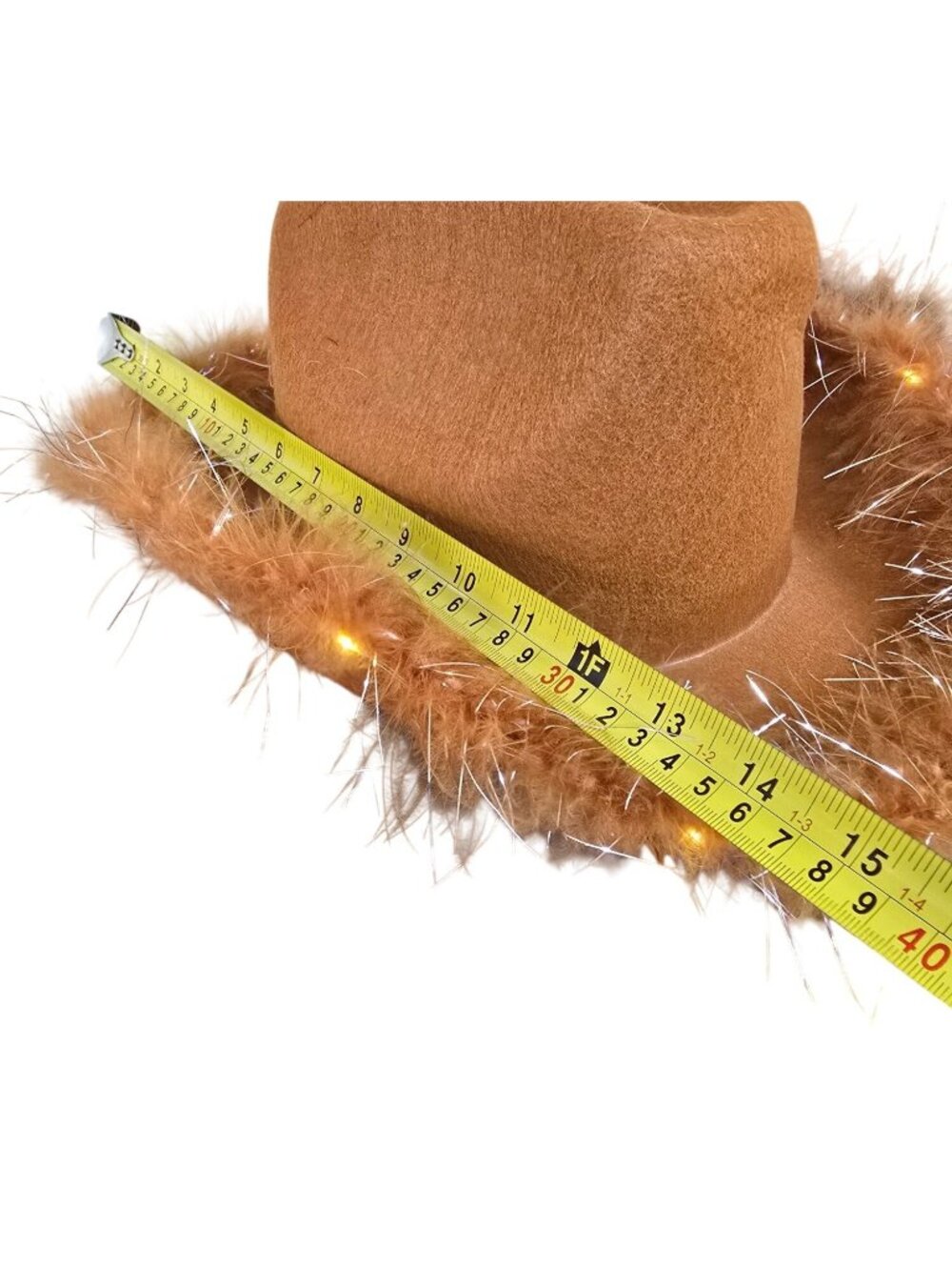 Adult Light Up Cowboy Cowgirl Hat LED Lights Blink Feather Trim Drawstring - Picture 10 of 13